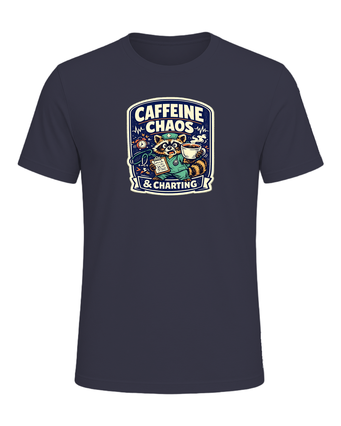 Caffeine Chaos & Charting Tee — Heather Midnight Navy
