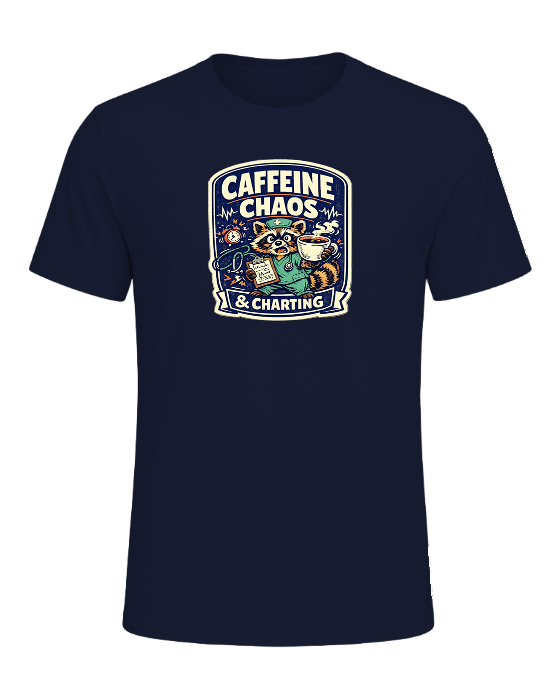 Caffeine Chaos & Charting Tee — Navy