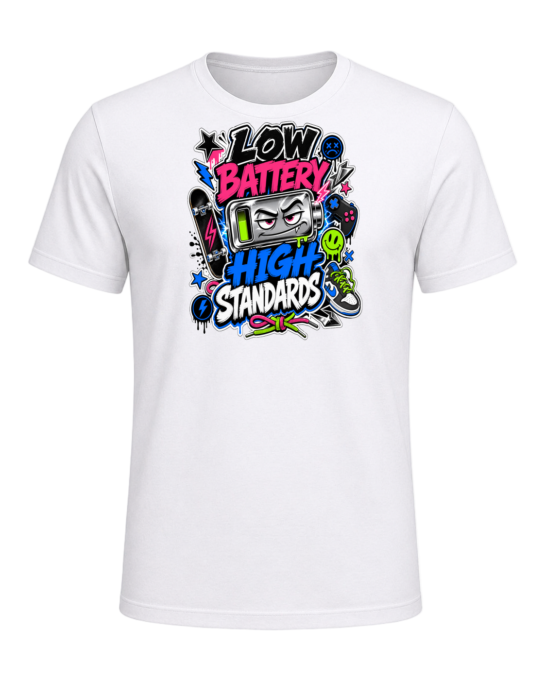 LOW BATTERY HIGH STANDARDS — White