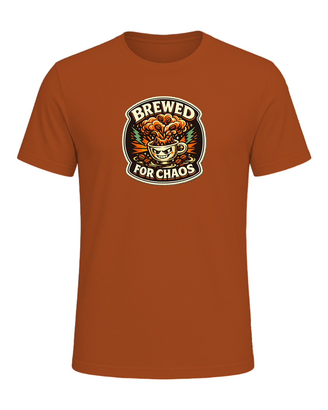 A bold retro coffee badge tee for anyone who is fully brewed for chaos. — Autumn