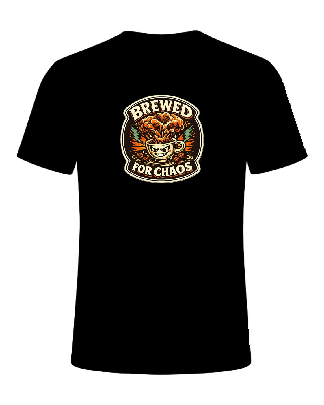 A bold retro coffee badge tee for anyone who is fully brewed for chaos. — Black