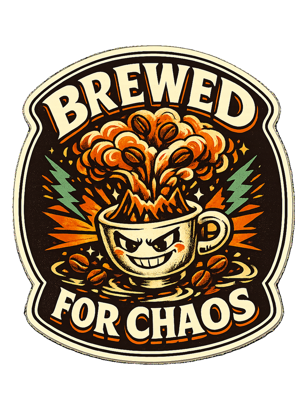 A bold retro coffee badge tee for anyone who is fully brewed for chaos.