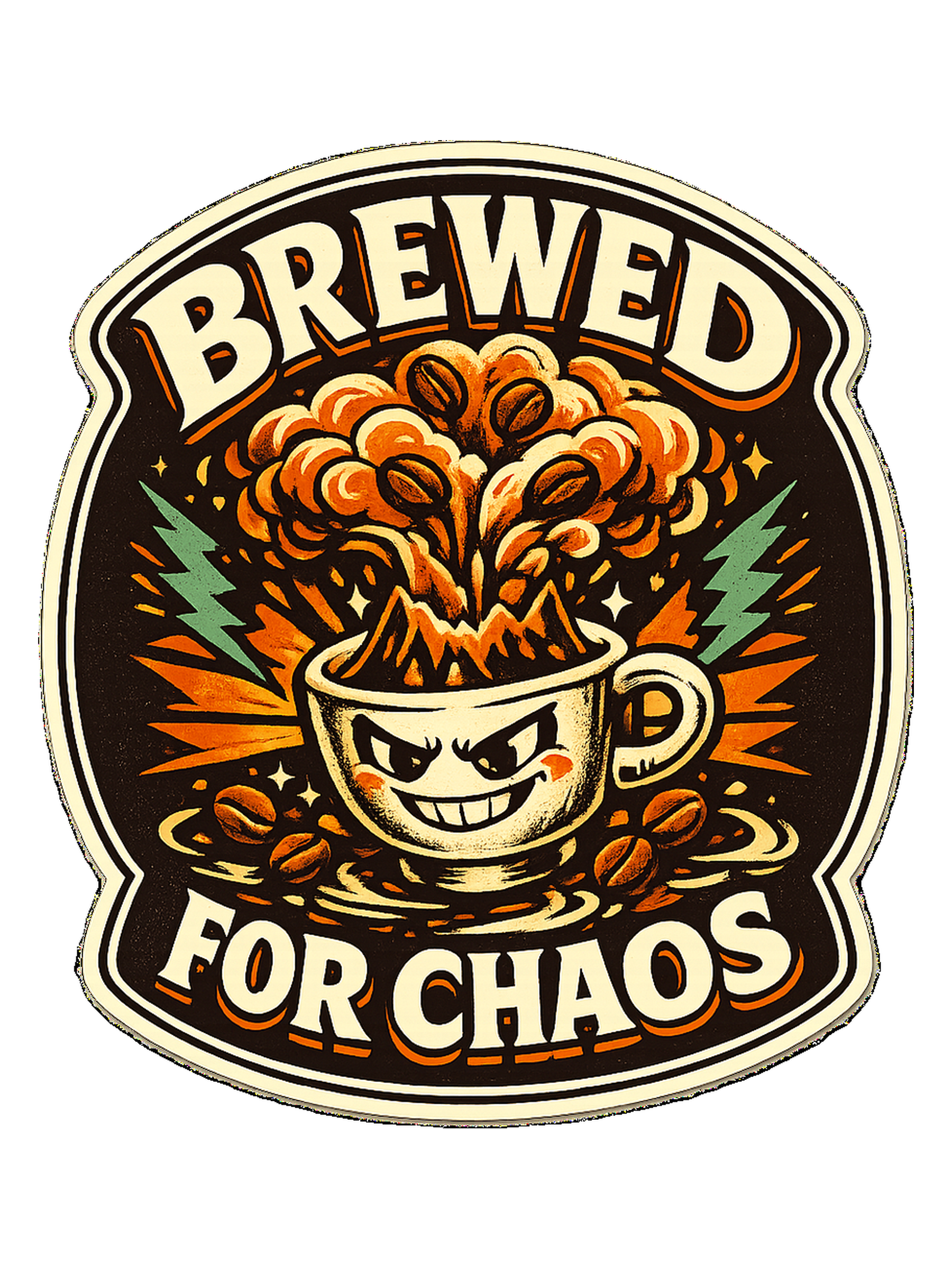 A bold retro coffee badge tee for anyone who is fully brewed for chaos.