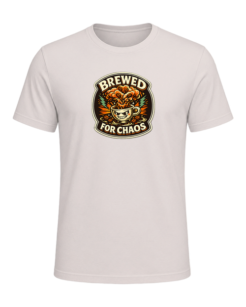 A bold retro coffee badge tee for anyone who is fully brewed for chaos. — Heather Dust