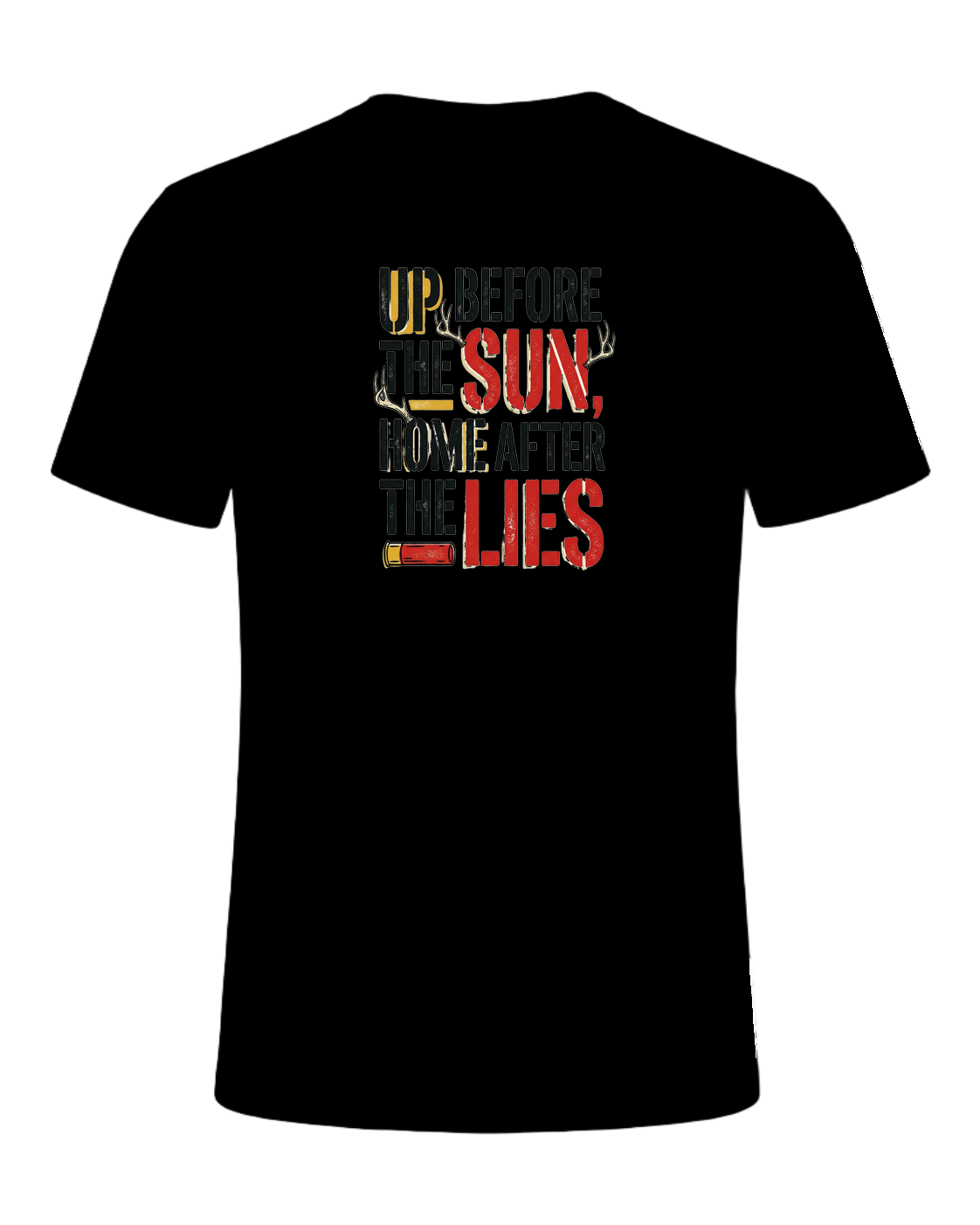 up before the sun, home after the lies — Black