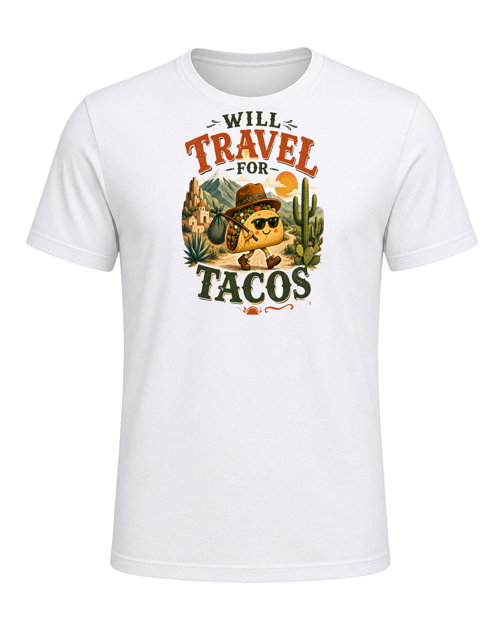 WILL TRAVEL FOR TACOS — White