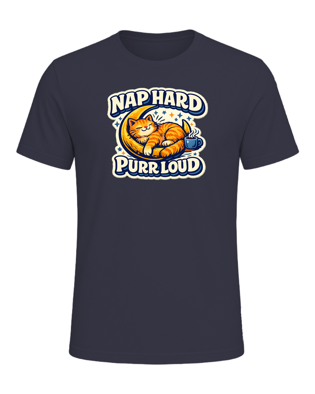 Nap Hard, Purr Loud Tee — Heather Midnight Navy