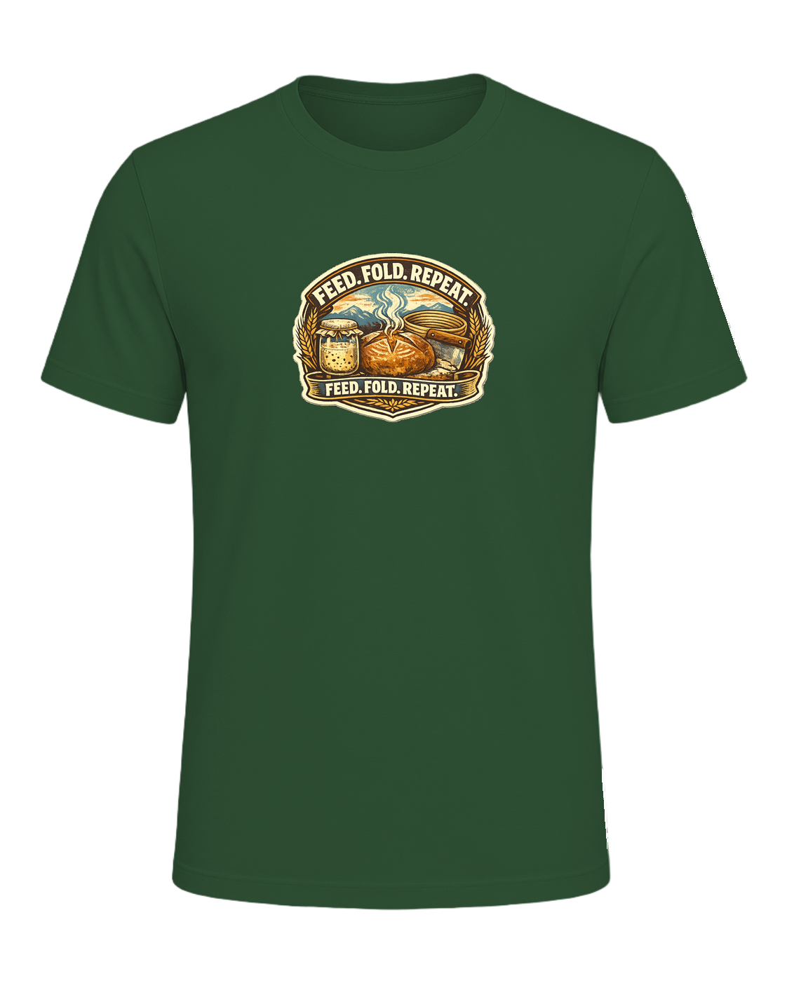 Feed. Fold. Repeat. Tee — Evergreen