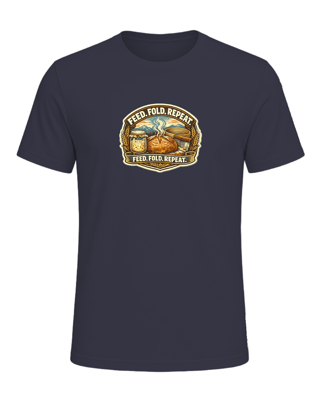 Feed. Fold. Repeat. Tee — Heather Midnight Navy