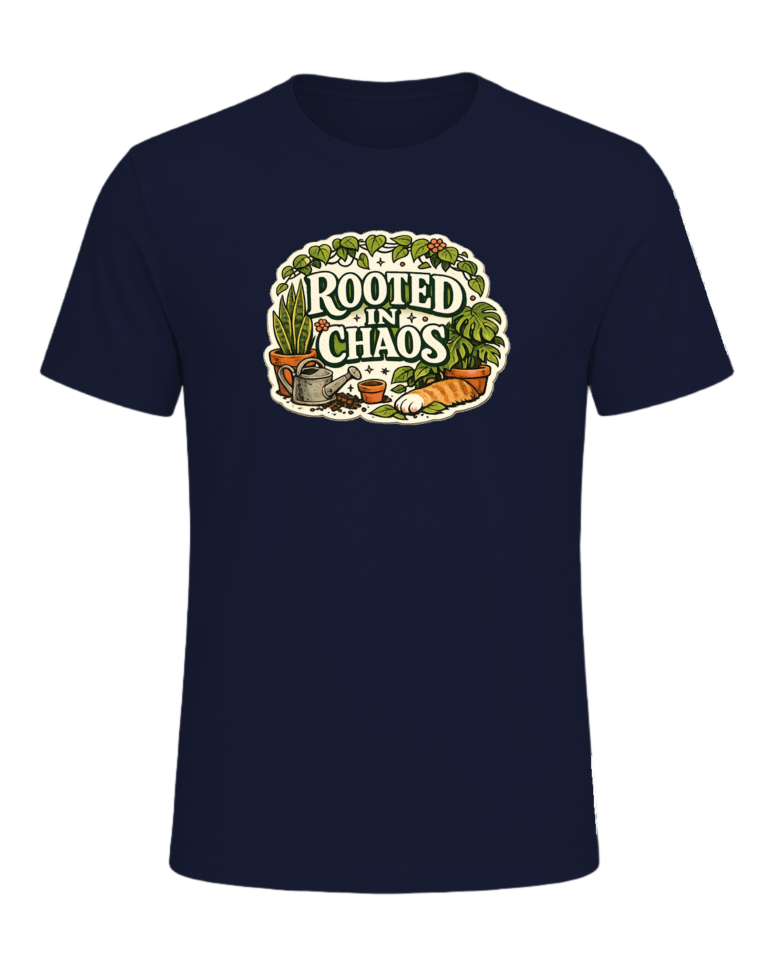 A cozy vintage plant mom tee for anyone beautifully rooted in houseplant chaos. — Navy
