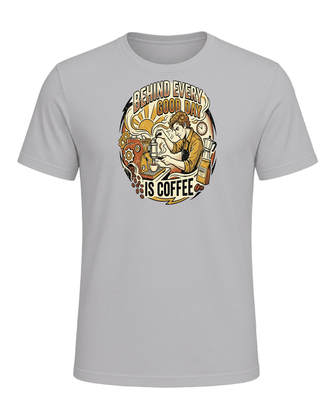 BEHIND EVERY GOOD DAY IS COFFEE — Athletic Heather