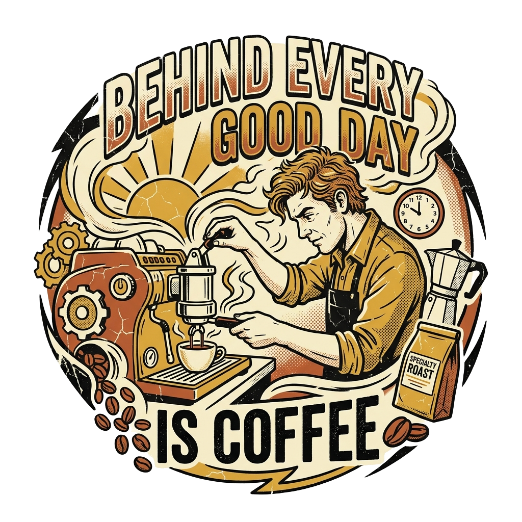 BEHIND EVERY GOOD DAY IS COFFEE