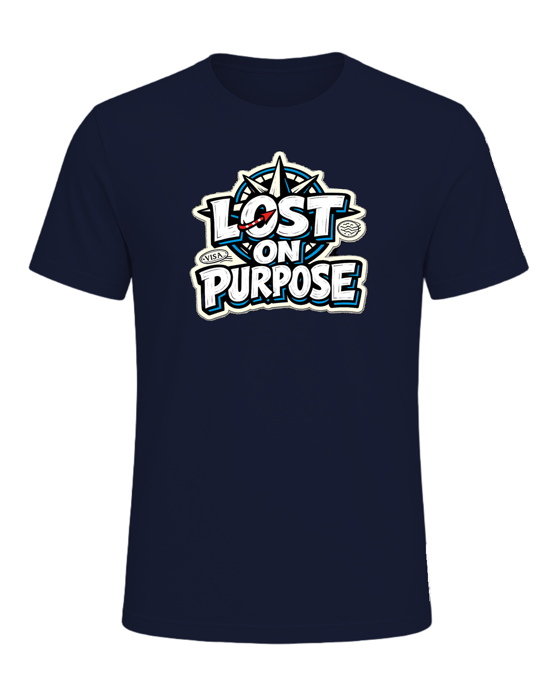 A loud travel tee for wanderers who treat detours like the destination. — Navy