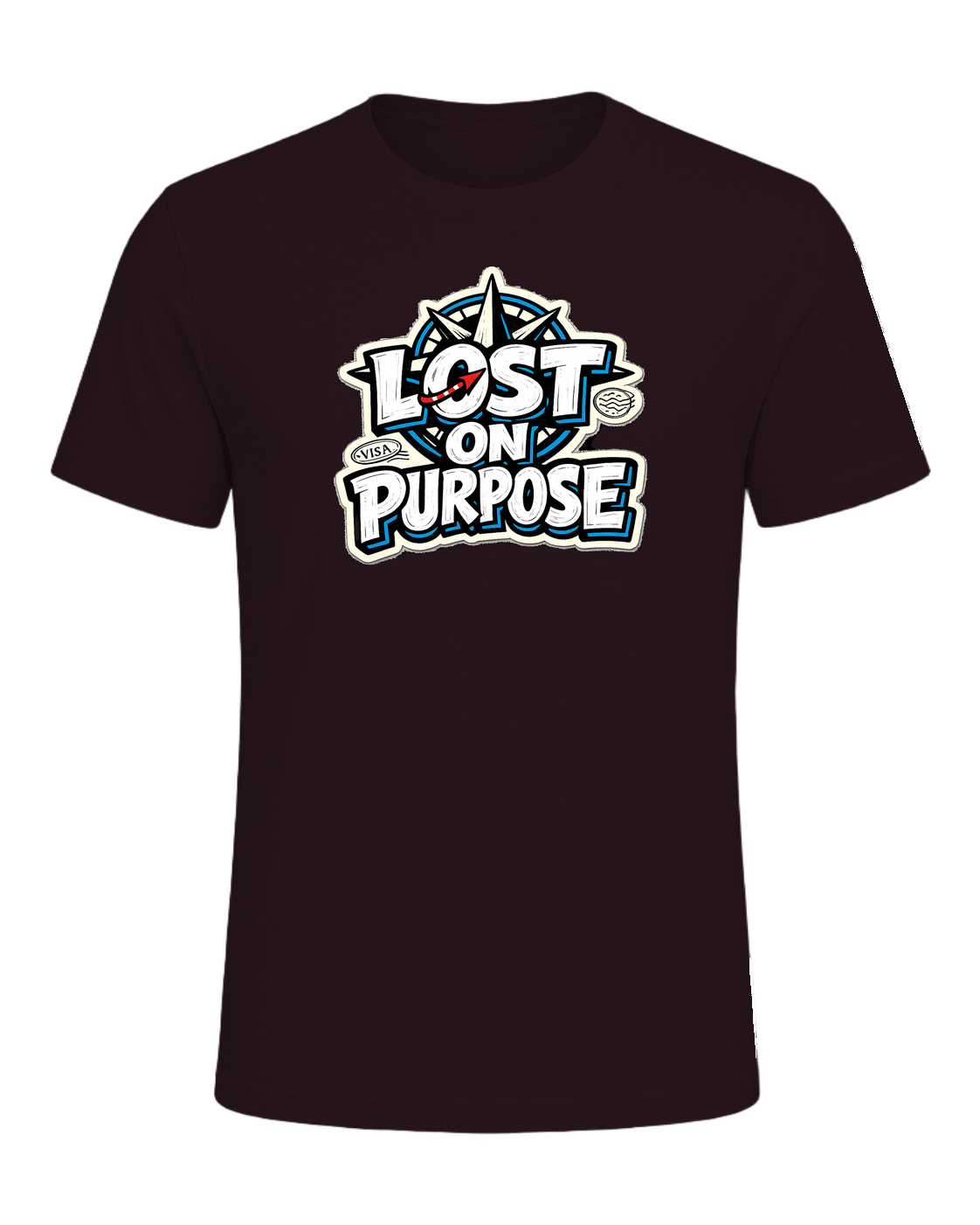 A loud travel tee for wanderers who treat detours like the destination. — Oxblood Black