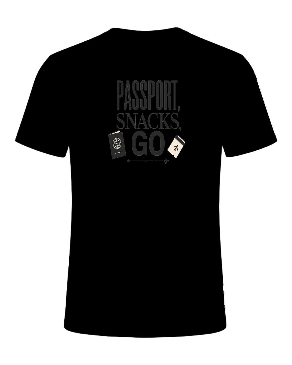 PASSPORT, SNACKS, GO — Black