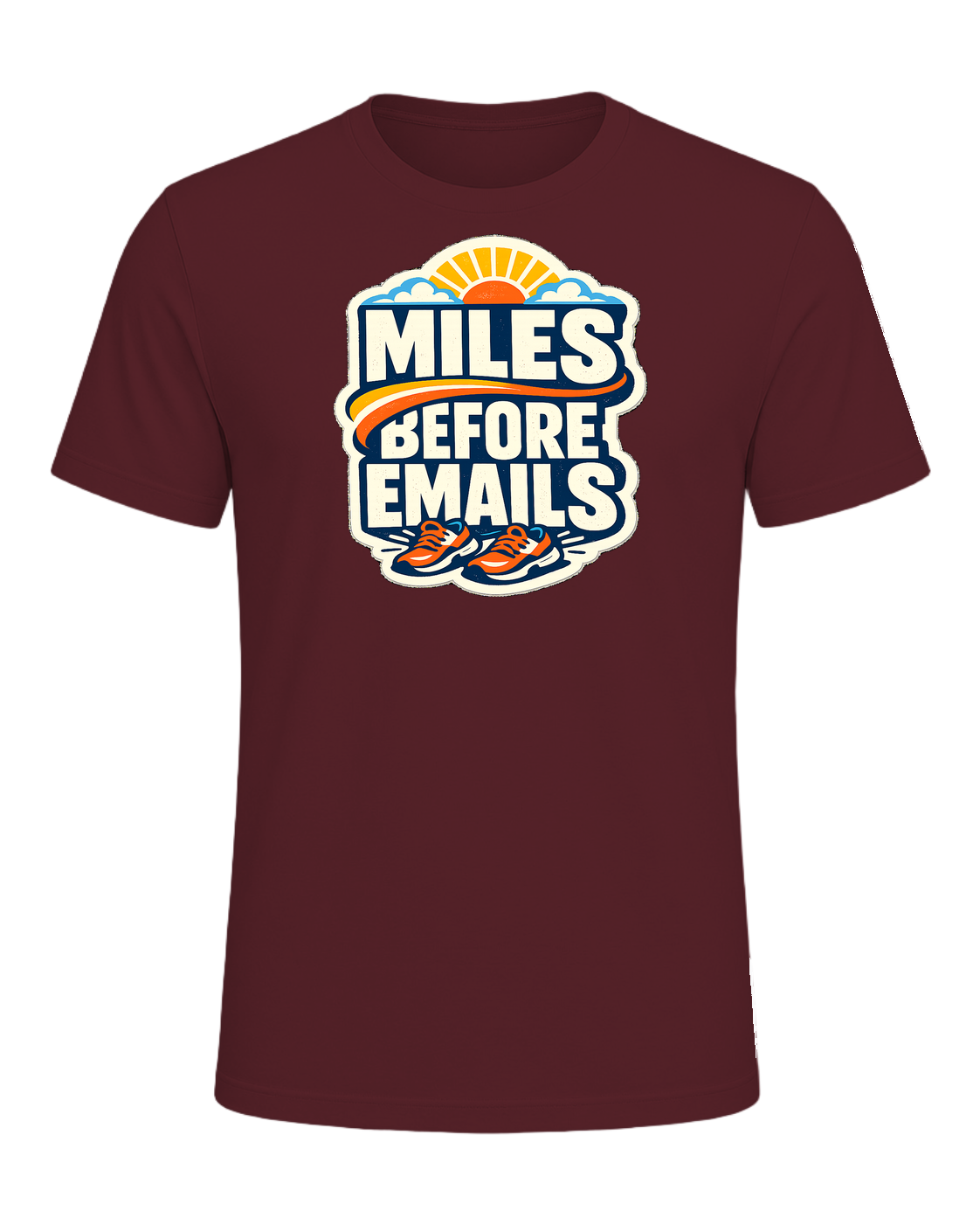 Miles Before Emails Tee — Maroon