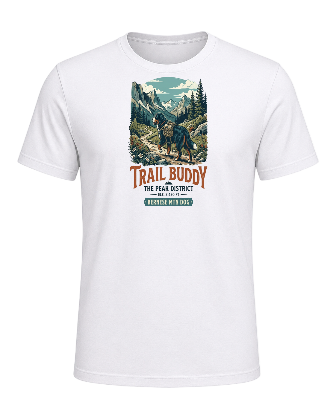 Bernese Mountain Dog Hiking — White