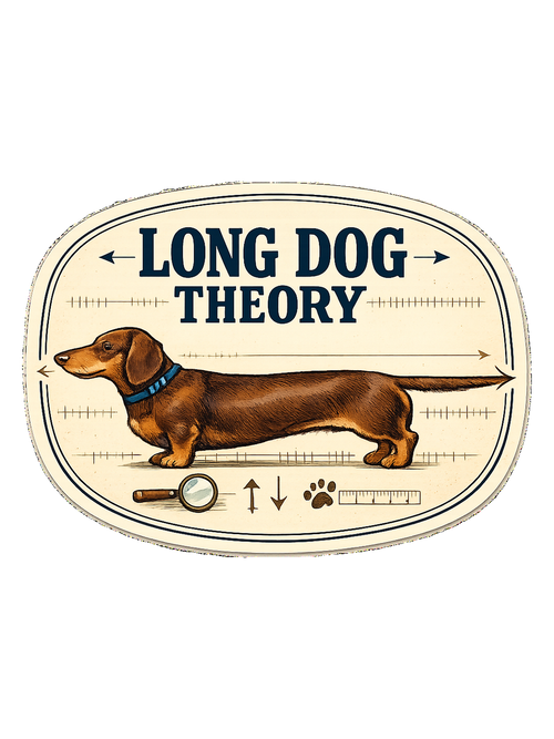 A clever vintage field-note dachshund tee for believers in LONG DOG THEORY.