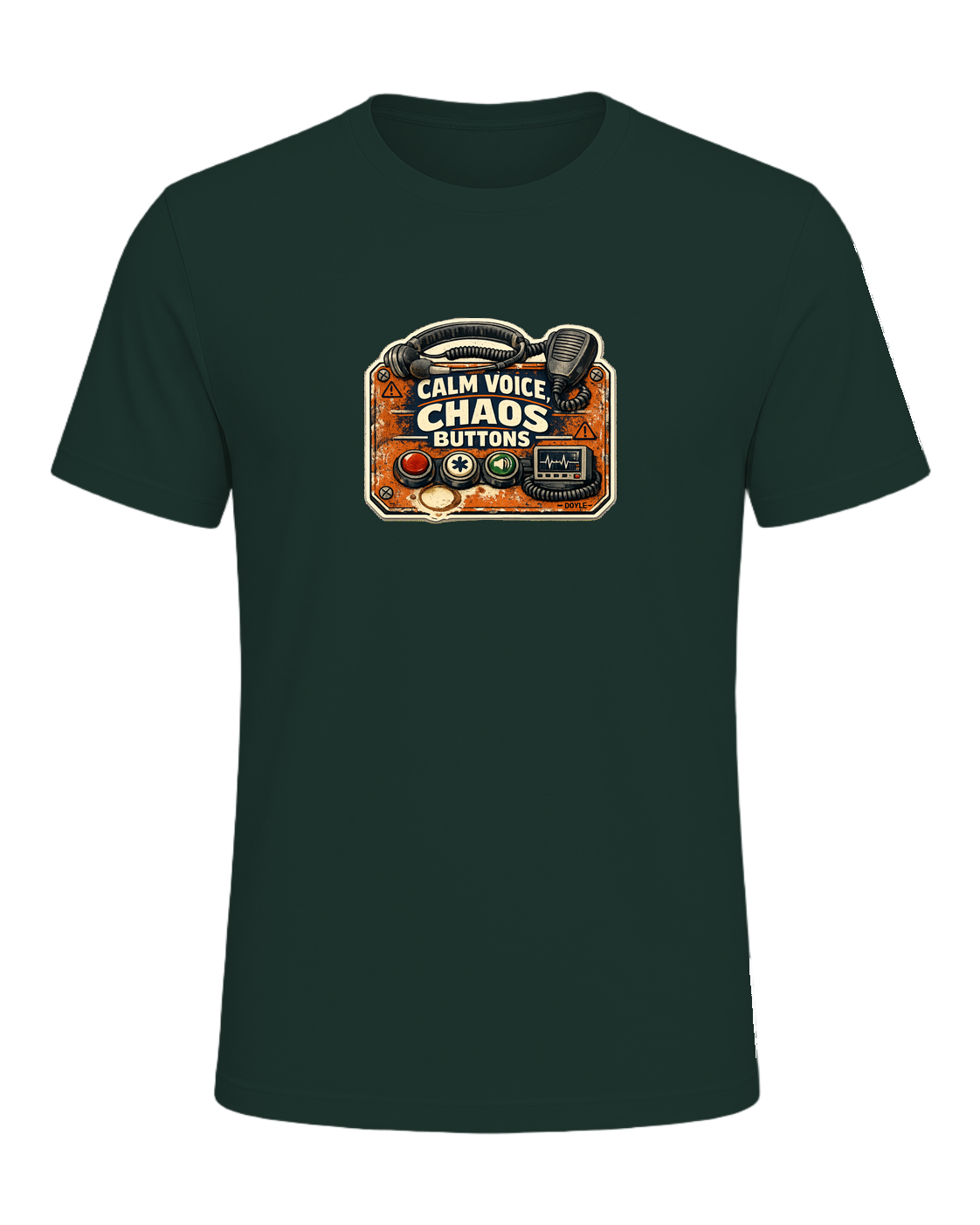 Calm Voice, Chaos Buttons Tee — Forest