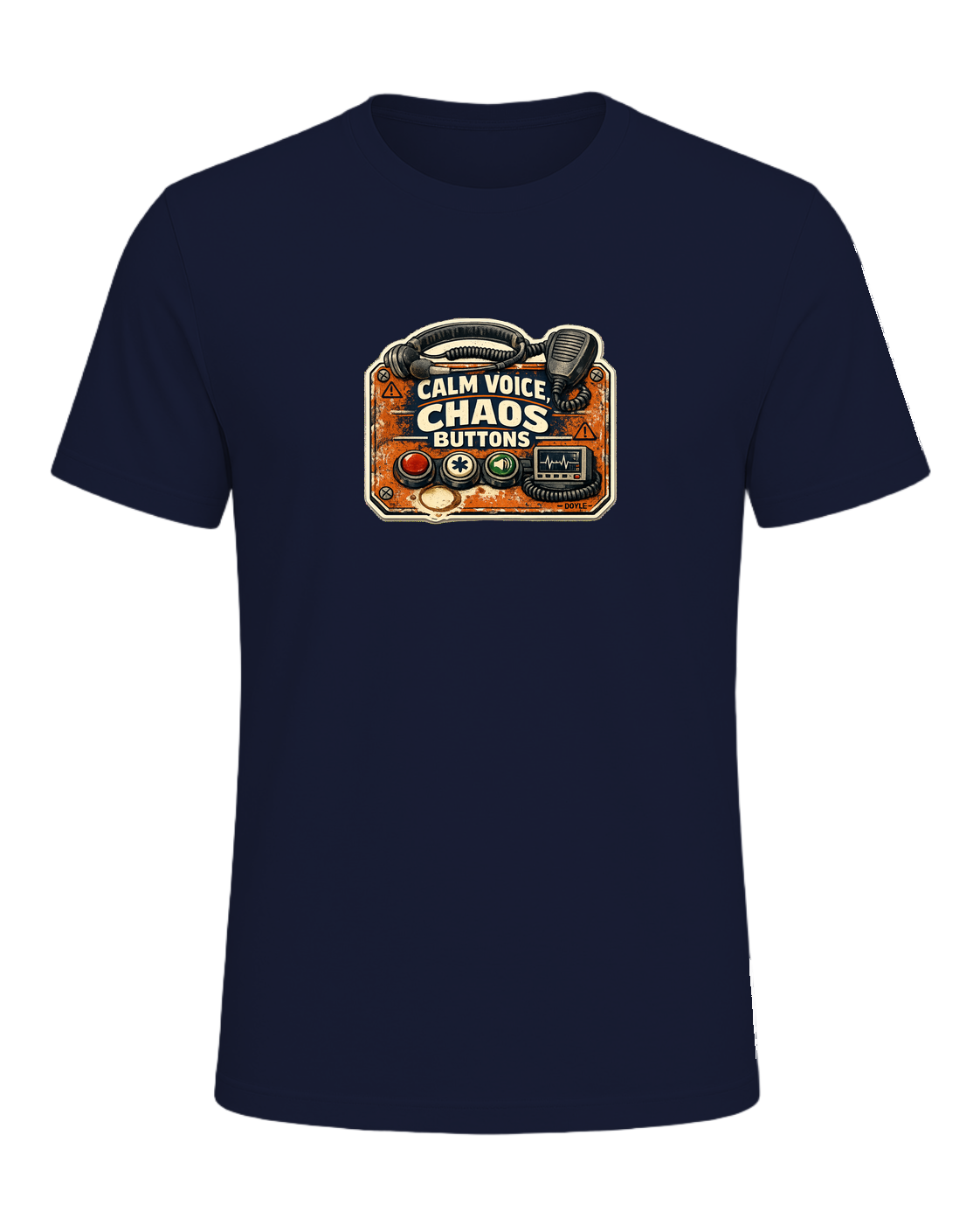 Calm Voice, Chaos Buttons Tee — Navy