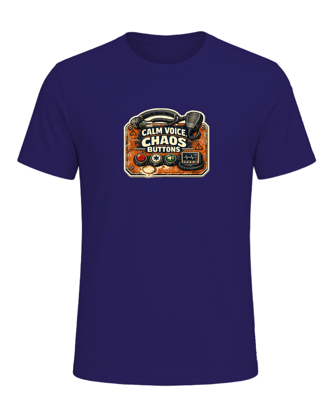 Calm Voice, Chaos Buttons Tee — Team Navy