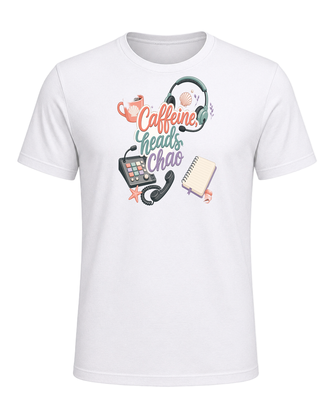 Caffeine, headset, chaos — White