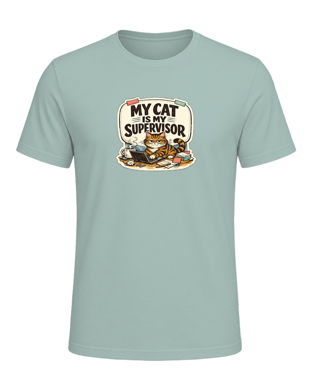 My Cat Is My Supervisor Tee — Dusty Blue