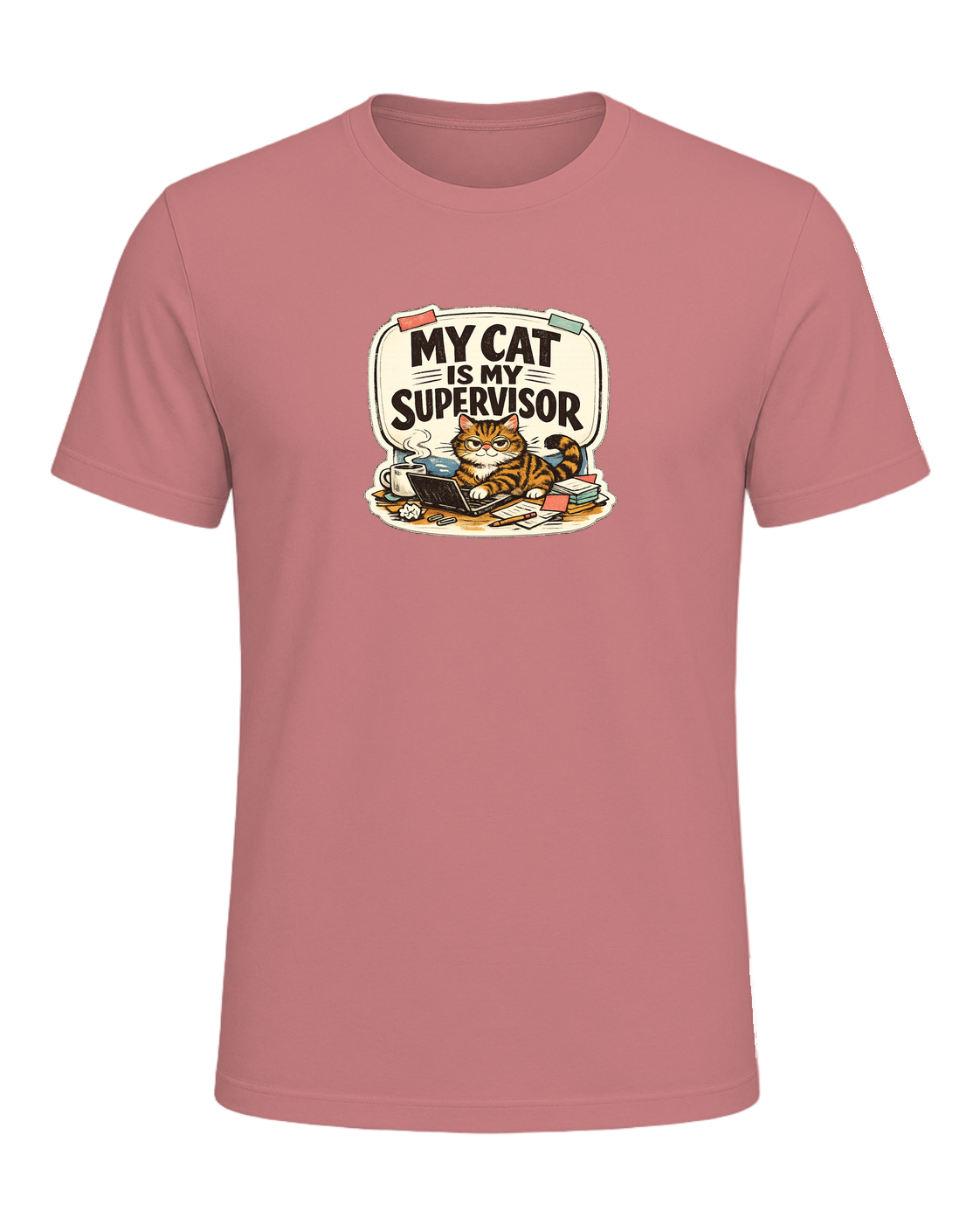 My Cat Is My Supervisor Tee — Heather Mauve