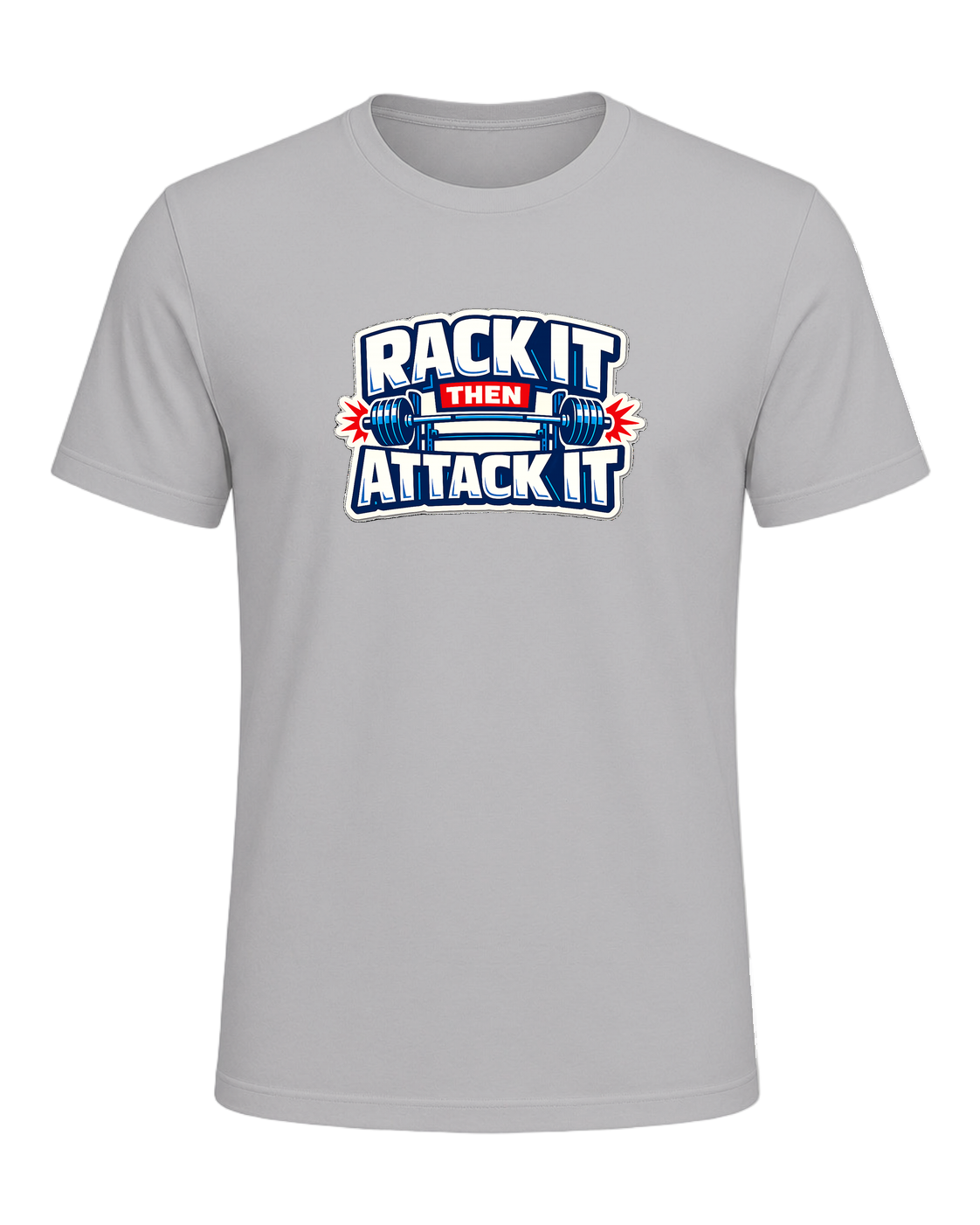 A loud rack-day barbell tee for lifters who load the bar and attack the set. — Athletic Heather